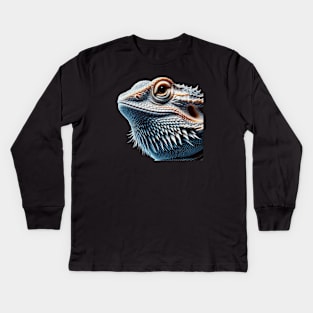 Bearded Dragon Headshot - Blueish White Kids Long Sleeve T-Shirt